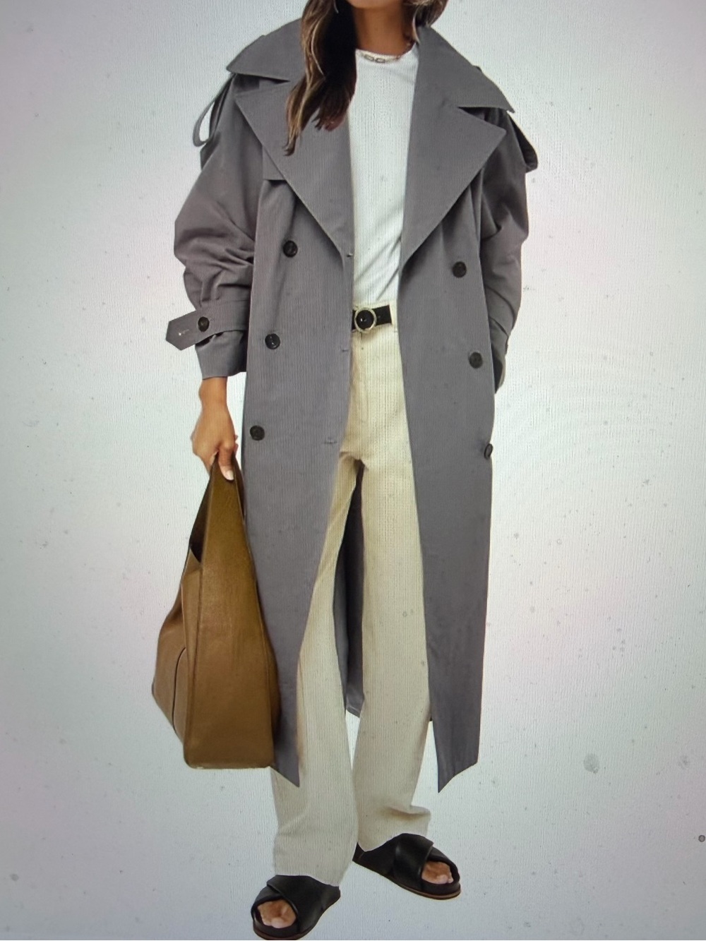 Classic Dark Gray Double-Breasted Trench Coat-NWOT - Size M